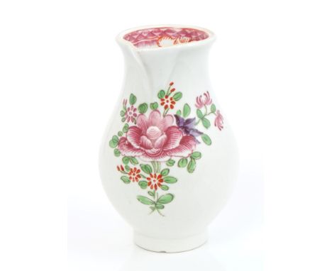 18th century Worcester polychrome sparrow beak milk jug with painted floral sprays and loop handle, 9cm