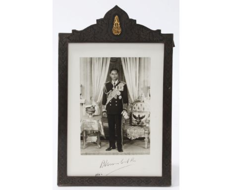 HM The King of Thailand - signed 1960s Royal Presentation portrait photograph of The King in Naval Officers uniform, signed i