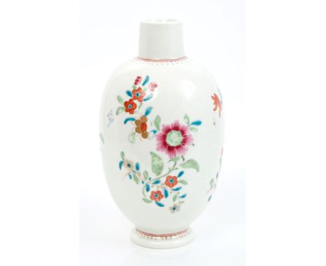 18th century Worcester polychrome oviform tea caddy with painted floral sprays, 14cm high
