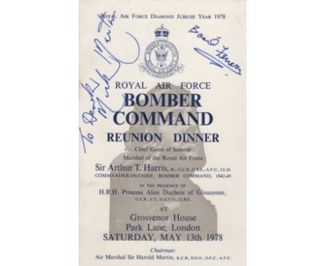 BOMBER COMMAND: A good printed 8vo menu for the Royal Air Force Bomber Command Reunion Dinner at Grosvenor House, Park Lane, 