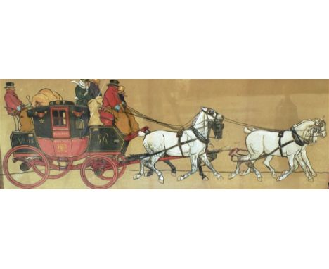 DOROTHY HARDY The Glasgow and London Royal Mail Coach, pulled by a team of four, a print , signed lower left, 37 x 100cm, in 