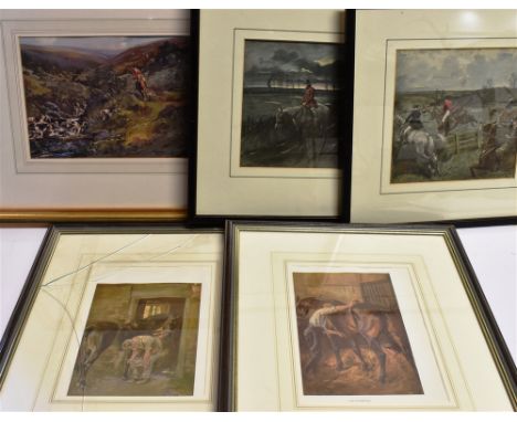 AFTER LIONEL EDWARDS  Exmoor Hunting Scene colour print 18 X 26cm. Also a pair of stable scenes, Grooming and Shoeing 22 X 16