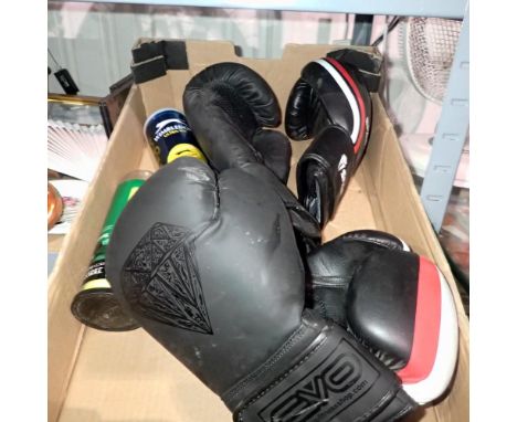 Tow pairs of boxing gloves and tennis balls. Not available for in-house P&amp;P 