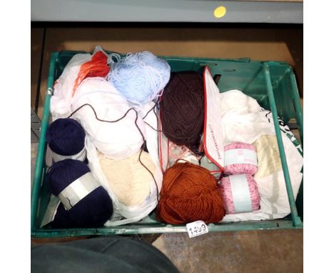 Shelf of mixed wool and sewing equipment. Not available for in-house P&amp;P 