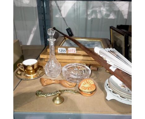 Assorted pictures in walnut frames, two pictures of old Chester, four Royal Worcester saucers, crystal glass ashtray and deca