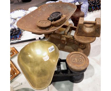 Two cast iron scales with weights. Not available for in-house P&amp;P 