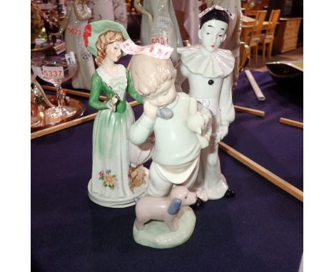 Nao figurines of a boy with a teddy and further two figurines, largest H: 20 cm. Not available for in-house P&amp;P