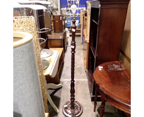 Vintage dark oak standing lamp and a modern brass effect standard lamp. Not available for in-house P&amp;P 