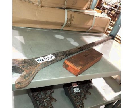 Large railway engineers iron sleeper wrench, open-ended, L: 93cm. Not available for in-house P&amp;P