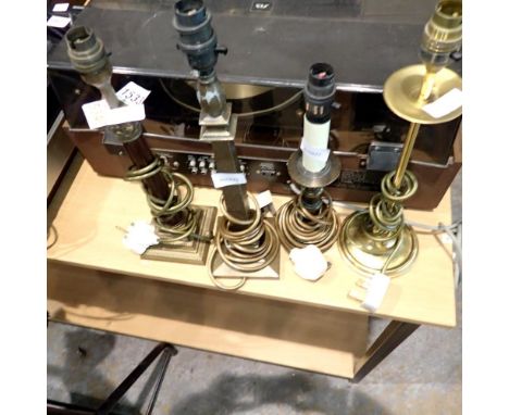 Three Laura Ashley table lamps and a further brass table lamp, largest H: 41 cm. All electrical items in this lot have been P