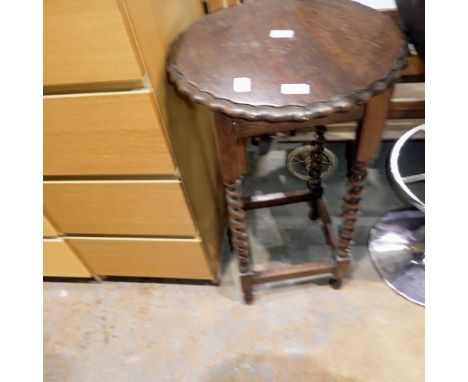 Wooden side table, oak occasional table on barley twist supports and a planter stand, H: 75cm. Not available for in-house P&a