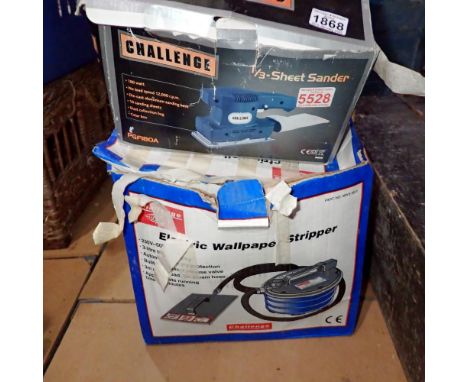 Challenge boxed 180w sheet sander and a Challenge 1800w wall paper stripper. Not available for in-house P&amp;P 