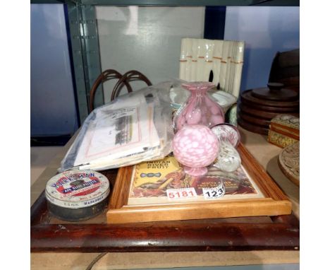 Mixed box to include Indian River fruit picture, postcards, ceramic bowl etc. Not available for in-house P&amp;P