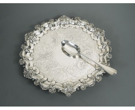 the salver by Peter Aitken I, 1835, Chippendale style with shell and scroll rim, the field with foliate decoration, raised on