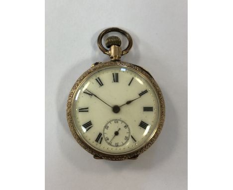 the cream coloured dial, 25mm diameter, with black Roman numerals, gold coloured spade hands, subsidiary seconds register and