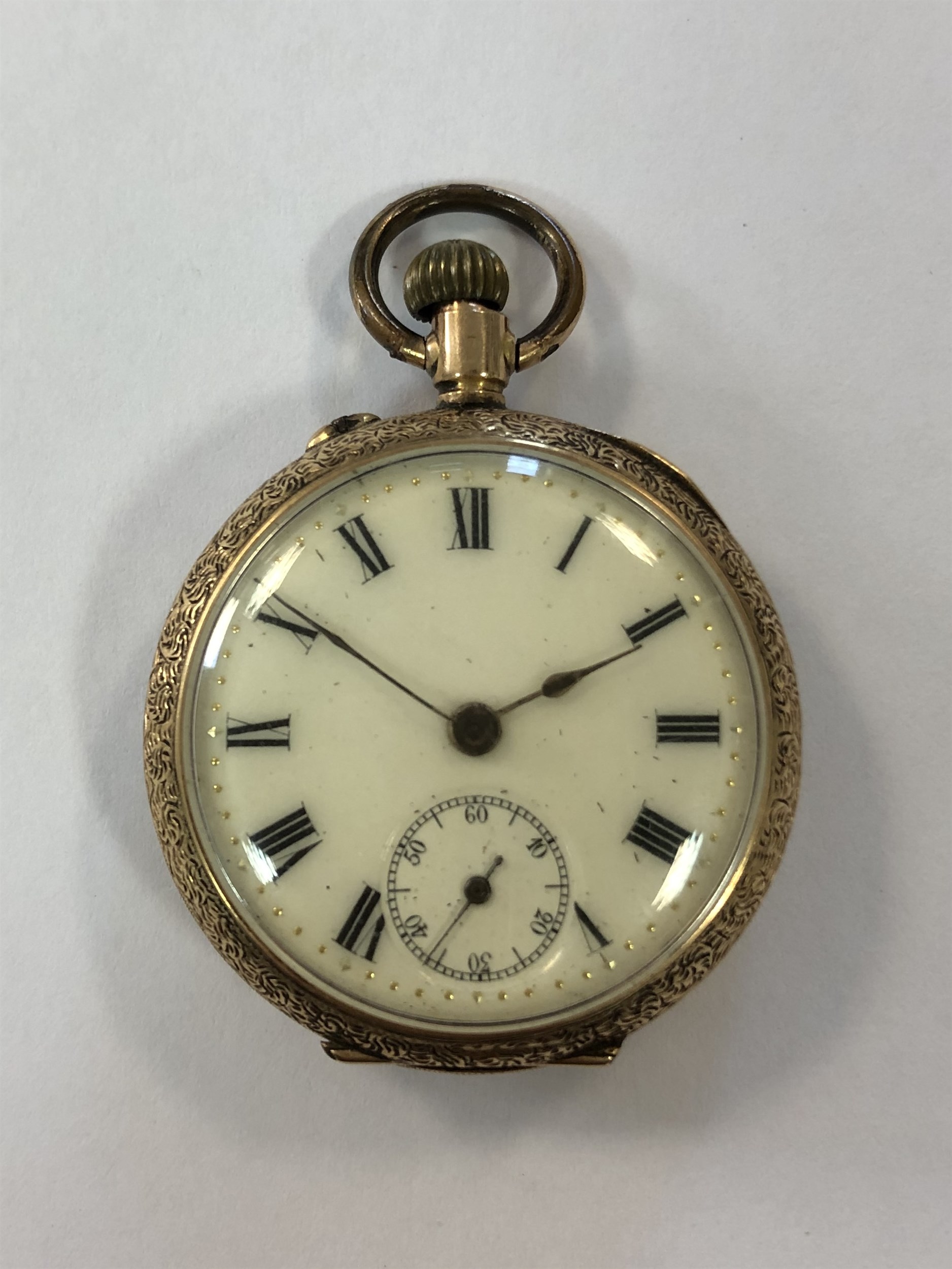 Unsigned A Ladys Swiss 14ct Gold Open Faced Pocket Watch With Enamelled Reverse In