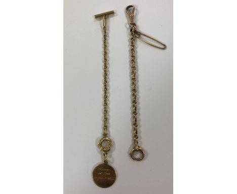 the first, double struck with French marks for 18ct gold, comprising a short length of filed trace link chain, terminating at