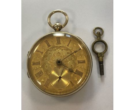 circa 1833, the gold coloured floral dial, 42mm diameter, with gold coloured Roman numerals and spade hands, subsidiary secon