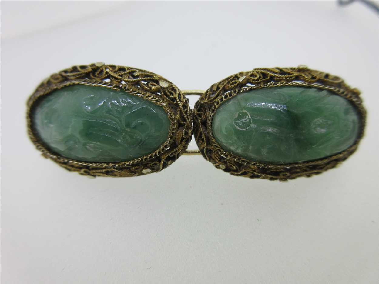 An antique Japanese damascene work pendant together with some items