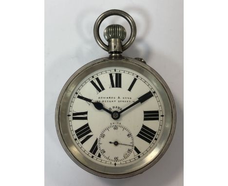 the signed white dial, 40mm diameter, with black Roman numerals, blued spade hands, subsidiary seconds register and chemin de