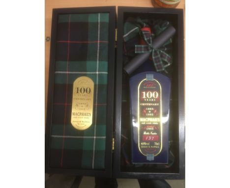 Malt Scotch Whisky 100 year Centenary, bottled 1995, one bottle, 70cl 40%. Bottle No.137