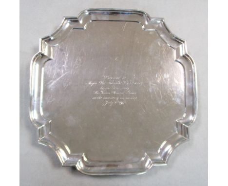 by the Goldsmiths' &amp; Silversmiths' Company, London 1931, 'Chippendale' design, of square form with canted corners, with f