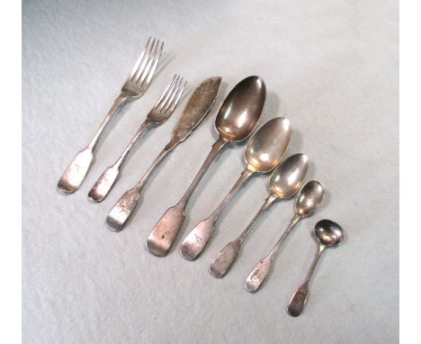 by John Smith, 1871/1873, tandem marked by West &amp; Son, 'Fiddle' pattern, crested, comprising 6 table forks, 6 table spoon