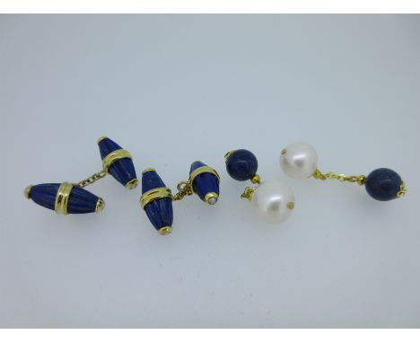 the first pair with each identical end designed as a reeded torpedo with a rubover set seed pearls at the ends, bound with re