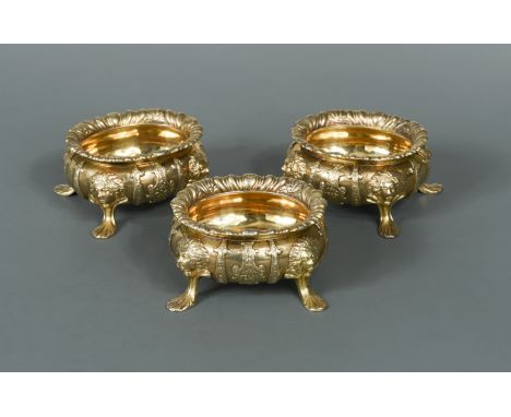 by John Hamilton, (no date letter), each of oval form with applied 'cut card' relief decoration between the four mask and paw