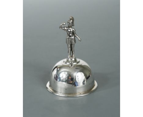 by Saunders &amp; Shepherd, 1890, the plain domed circular body topped with a standing warrior 3.3ozt (Dimensions: 10cm x 7.5