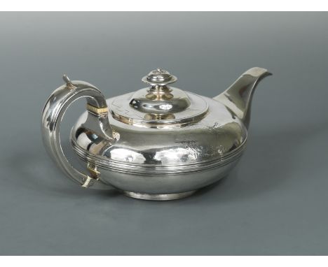 by Rebecca Emes &amp; Edward Barnard I, London 1828, of circular somewhat squat form, with reeded waist, the domed flush fitt