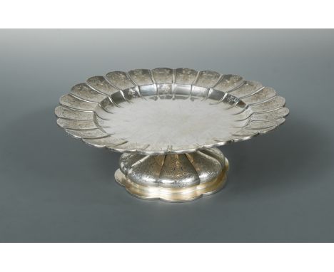 the top section, originally probably a shallow dish or plate, with full London hallmarks for 1854, the panelled and fluted ri