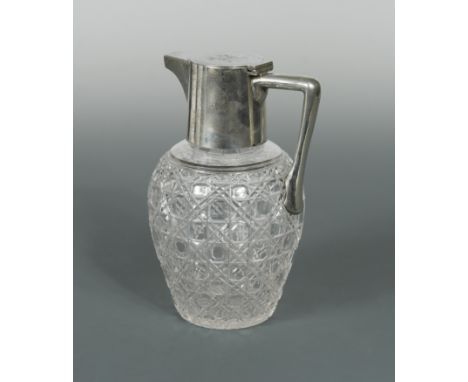 by Mappin &amp; Webb, Sheffield 1906, of inverted pearshaped form, the glass body decorated with repeating patterns of octago