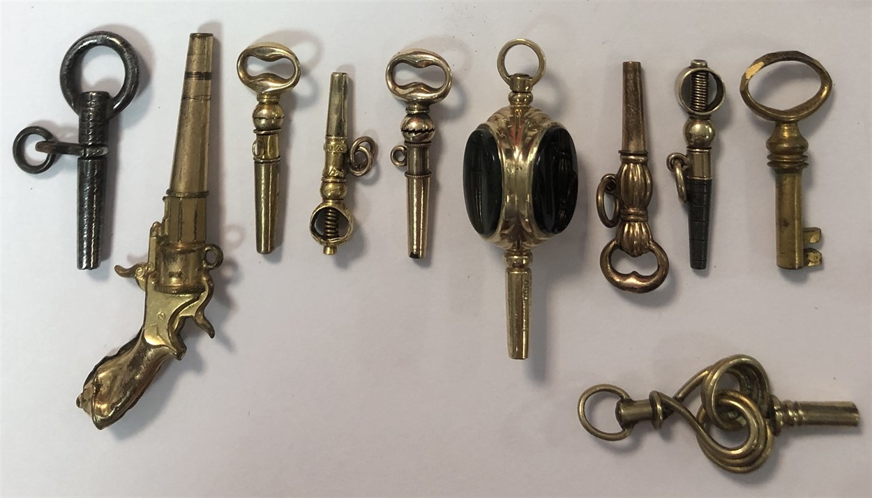 A large collection of decorative pocket watch keys, in Cheffins Fine Art