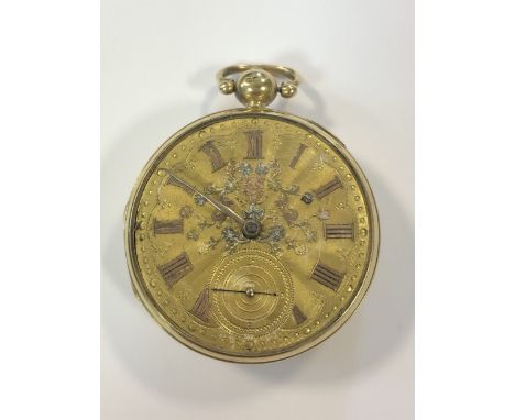 circa 1831, the unsigned decorative three colour gold coloured floral decoration over a gold coloured sunburst dial, 46mm dia