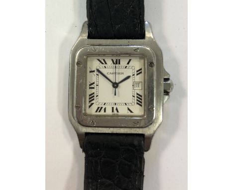 circa 1980, the signed square white dial with black Roman numerals, blued sword shaped hands, centre seconds, chemin de fer c