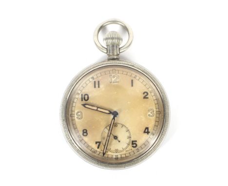 An early 20th century military pocket watch. The dial with Arabic numerals denoting hours, seconds subsidiary at the half hou