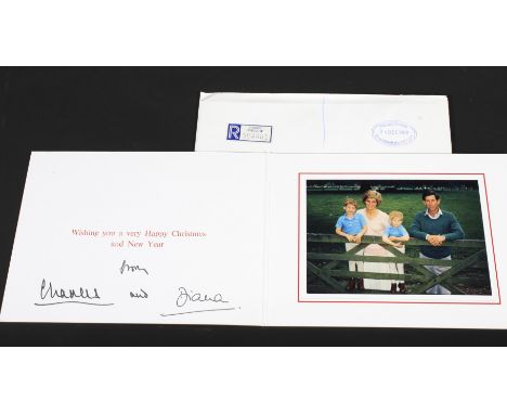 An HRH Charles Prince of Wales and Diana Princess of Wales signed 1988 Christmas Card. The signature autopen machine generate