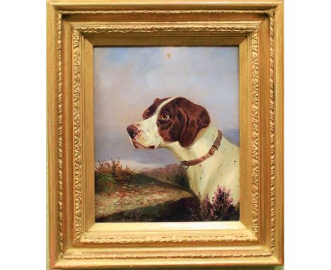 Colin Graeme (1858-1910), portrait of a pointer in landscape, oil on canvas. Signed and dated 93 lower left, in giltwood fram