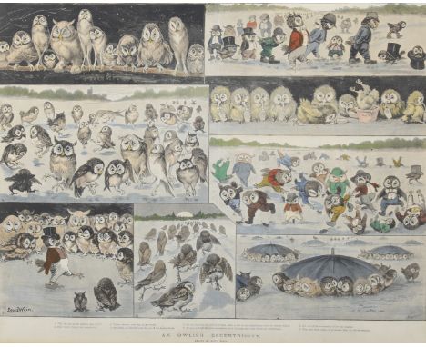 After Louis William Wain (1860-1939), An owlish Eccentricity print, 44cm x 34.5cm exc. frame 