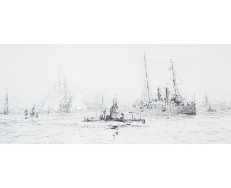 William Lionel Wyllie (1851-1931), etching, Portsmouth Harbour. Signed in pencil lower left, labelled and titled verso statin