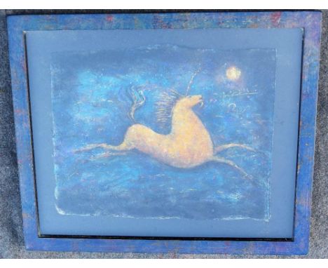 Charles Newington (b.1950), 'Unicorn', pastel and sfumato on handmade paper, initialled lower right, 42cm x 53cm, titled, sig