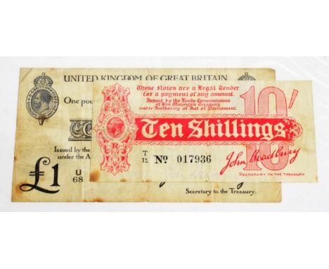 Great Britain, Treasury £1, Bradbury, 1914, second issue, first type, black on white, prefix U68, (T11); 10 shillings, 1914, 