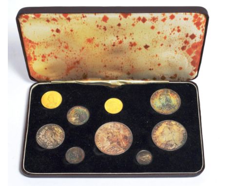 Victoria (1937-1901), specimen set, 1887, sovereign down to threepence, jubilee head, in later fitted case. The sovereign wit