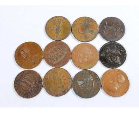 Hampshire, Sussex and Kent Halfpenny Tokens (11), 1794, Chichester and Portsmouth, bust of John Howard, rev. arms of the town