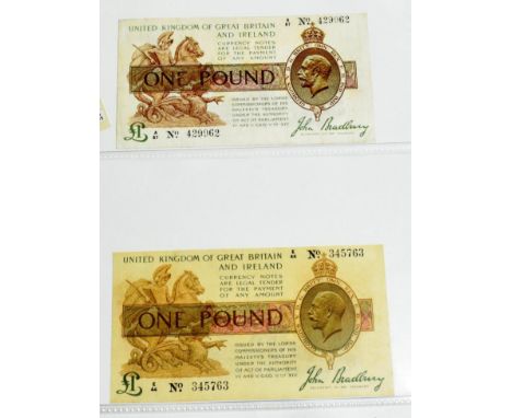 Great Britain, Treasury £1, Bradbury, 1917, third issue, brown, purple and green (2), first series prefix A57, another prefix