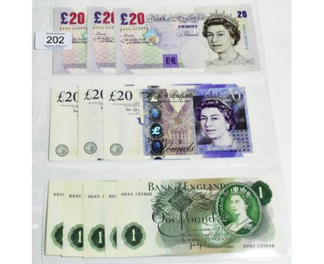Bank of England Banknotes (11) comprising: three consecutively numbered £20 Bailey,  Series 'E' New Historical Issue (January