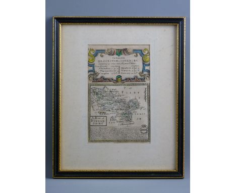 FRAMED MAP BY OGILBY - Denbighshire, titled 'The Road From Gloucester to Coventry', 19 x 12 cms