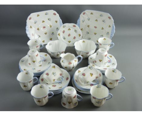 A FORTY PIECE SHELLEY BONE CHINA TEASET, 'Dainty White' shape with rose, pansy and forget-me-not pattern, comprising six 17.5