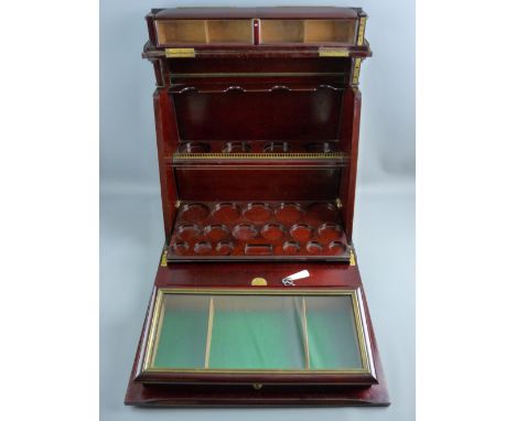 A RARE BARKERS PATENT 'THE LUBAR' DRINKS & CIGAR COMPENDIUM, slope fronted mahogany case with brass top gallery and side lock